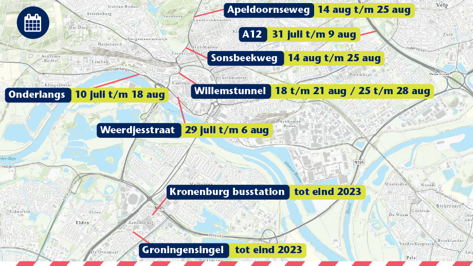 Wegwerkzaamheden Arnhem zomer 2023