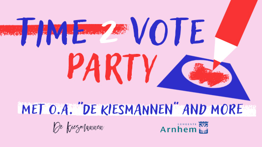 Illustratie van de uitnodiging voor de Time2VoteParty